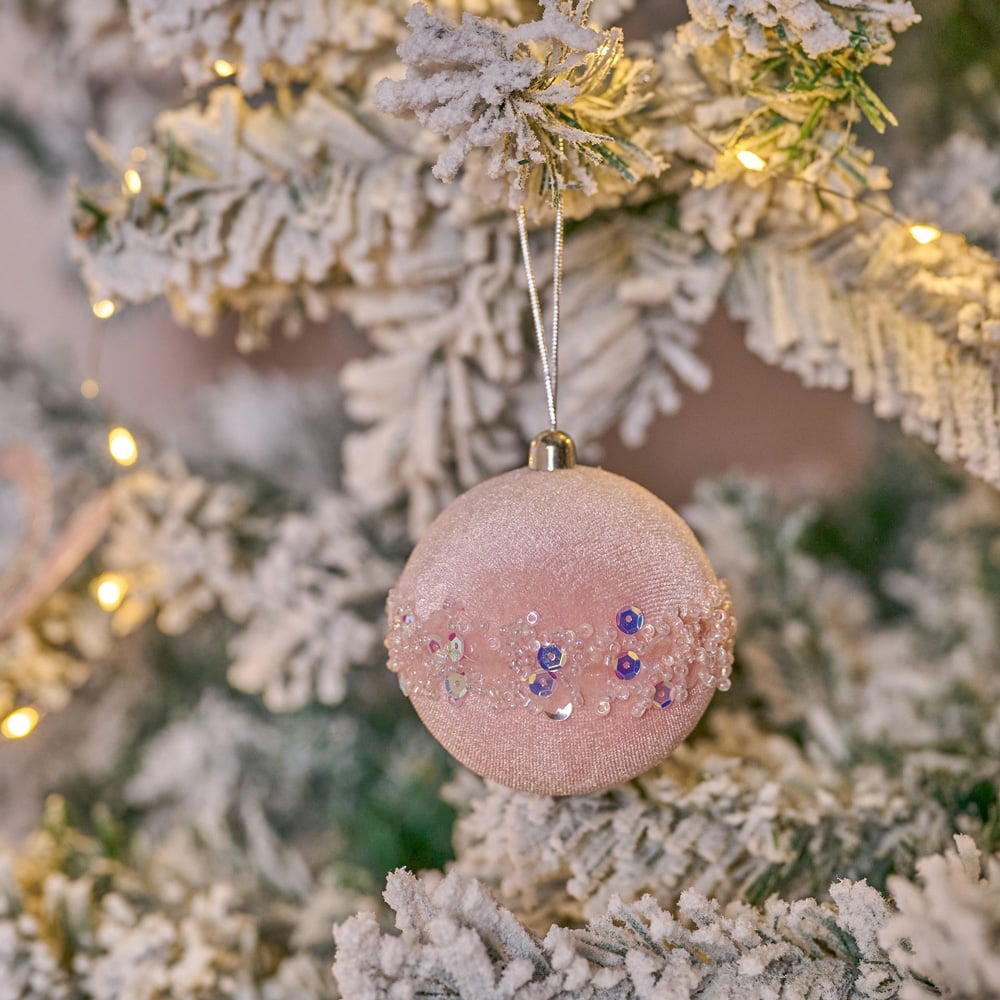 The Seasonal Gift Co. Blush Pink Velvet Bauble 16cm Image 2