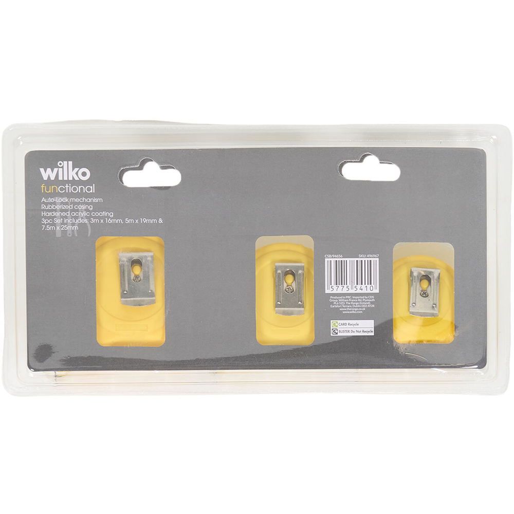 Pack of 3 Functional Tape Measure Set Yellow Image 2