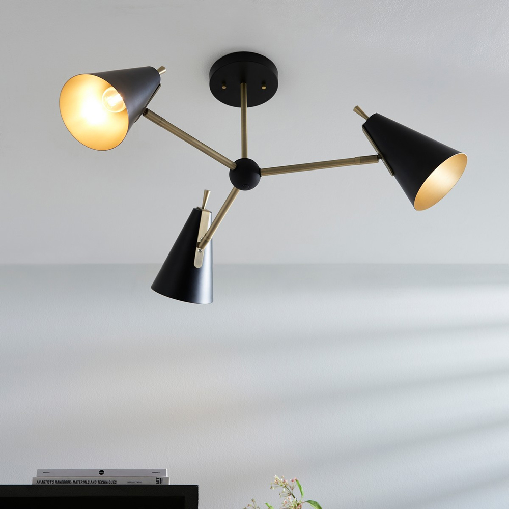Merano Alta 3 Light Matt Black and Antique Brass Pendant Light Image 7