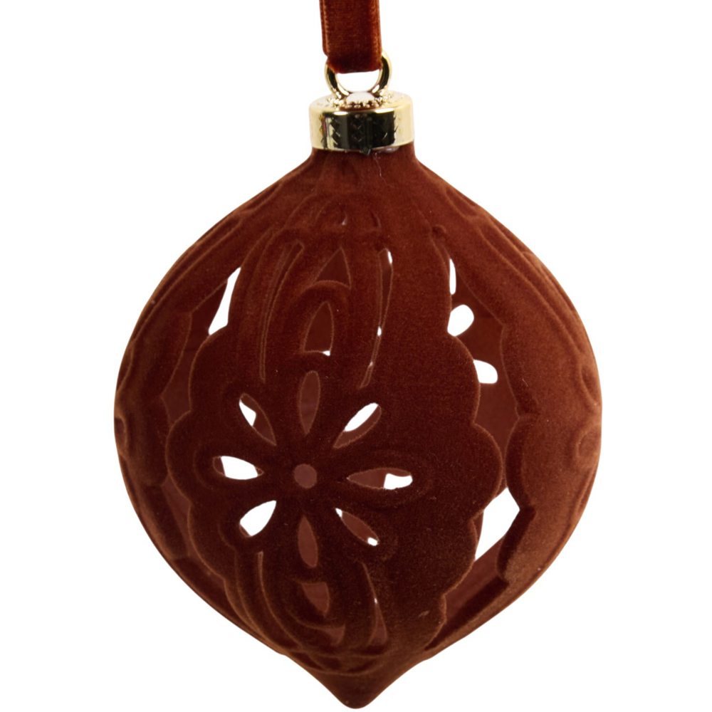 Pack of 4 Flocked Cut-Out Design Baubles Brown Image 3