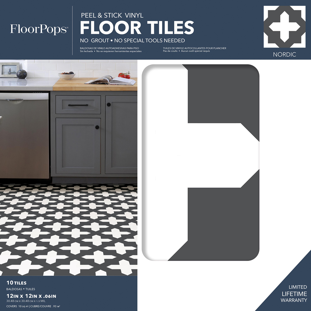 Floorpops Nordic Black and White Peel and Stick Floor Tile 30.48 x 30.48cm 10 Pack Image 7