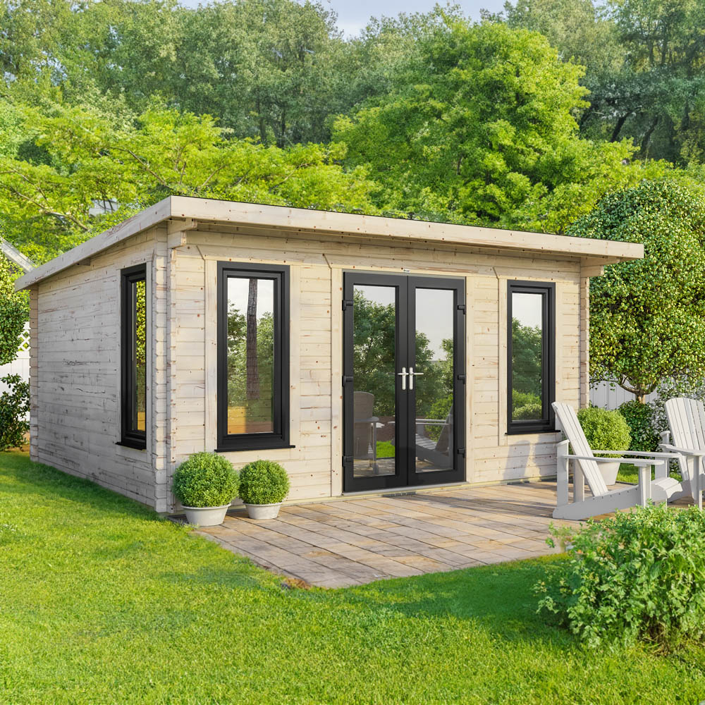 Power Sheds 18 x 16ft Centre Double Door Pent Log Cabin Image 2