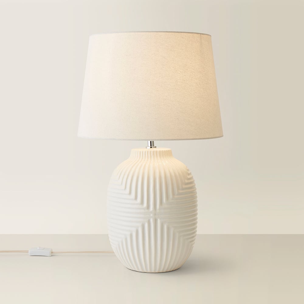 ValueLights Harrison Taper Shade White Geo Ribbed Pattern Gloss Large LED Table Lamp Image 5