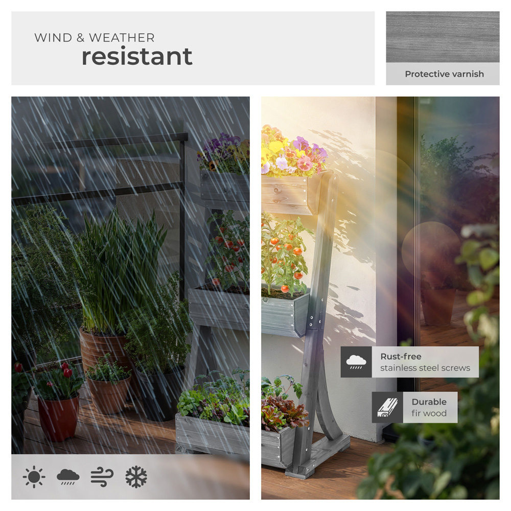 tectake Flora 4-Tier Grey Rustic Wooden Vertical Planter 60 x 49 x 140cm Image 7