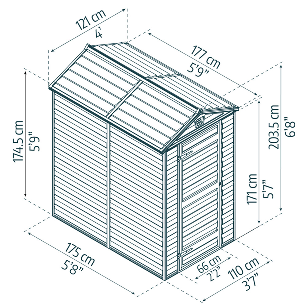 Palram Canopia SkyLight 4 x 6ft Single Door Amber Shed Image 5