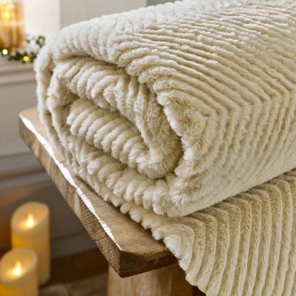 TLC Burghley Faux Fur Almond Throw 130 x 170cm Image 3