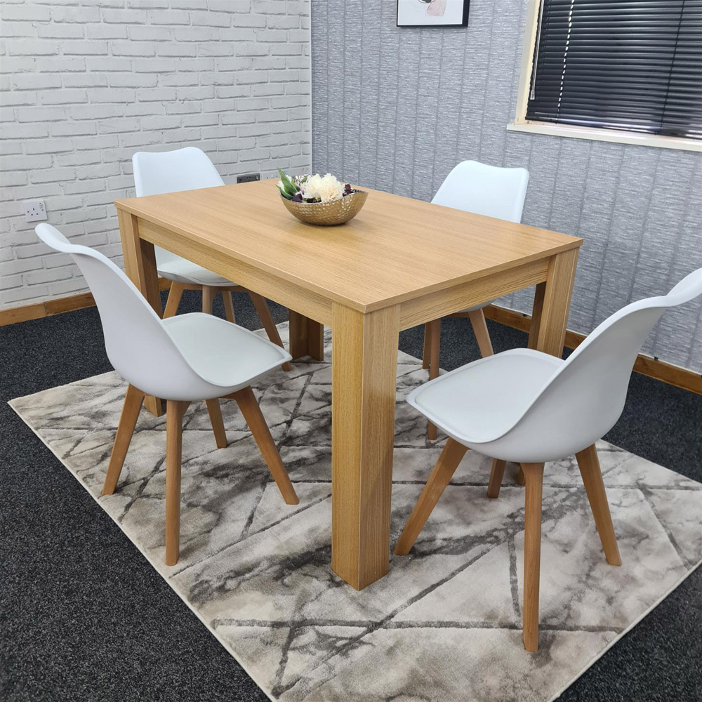 Portland 4 Seater Square Leather Dining Table Set Oak Effect and White Image 6