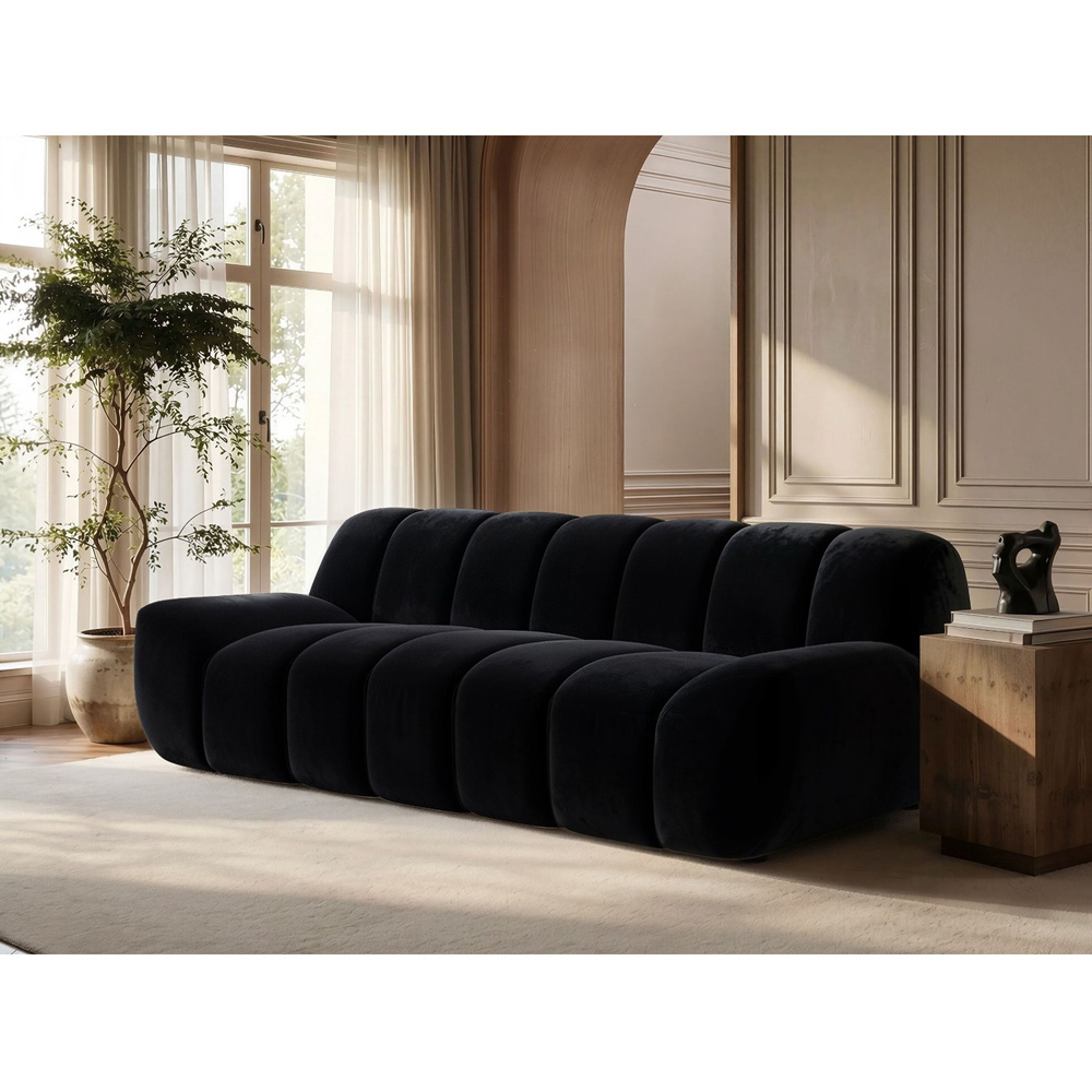 SOLACE+CO Macy Black Velvet Large 3 Seater Sofa Image 5