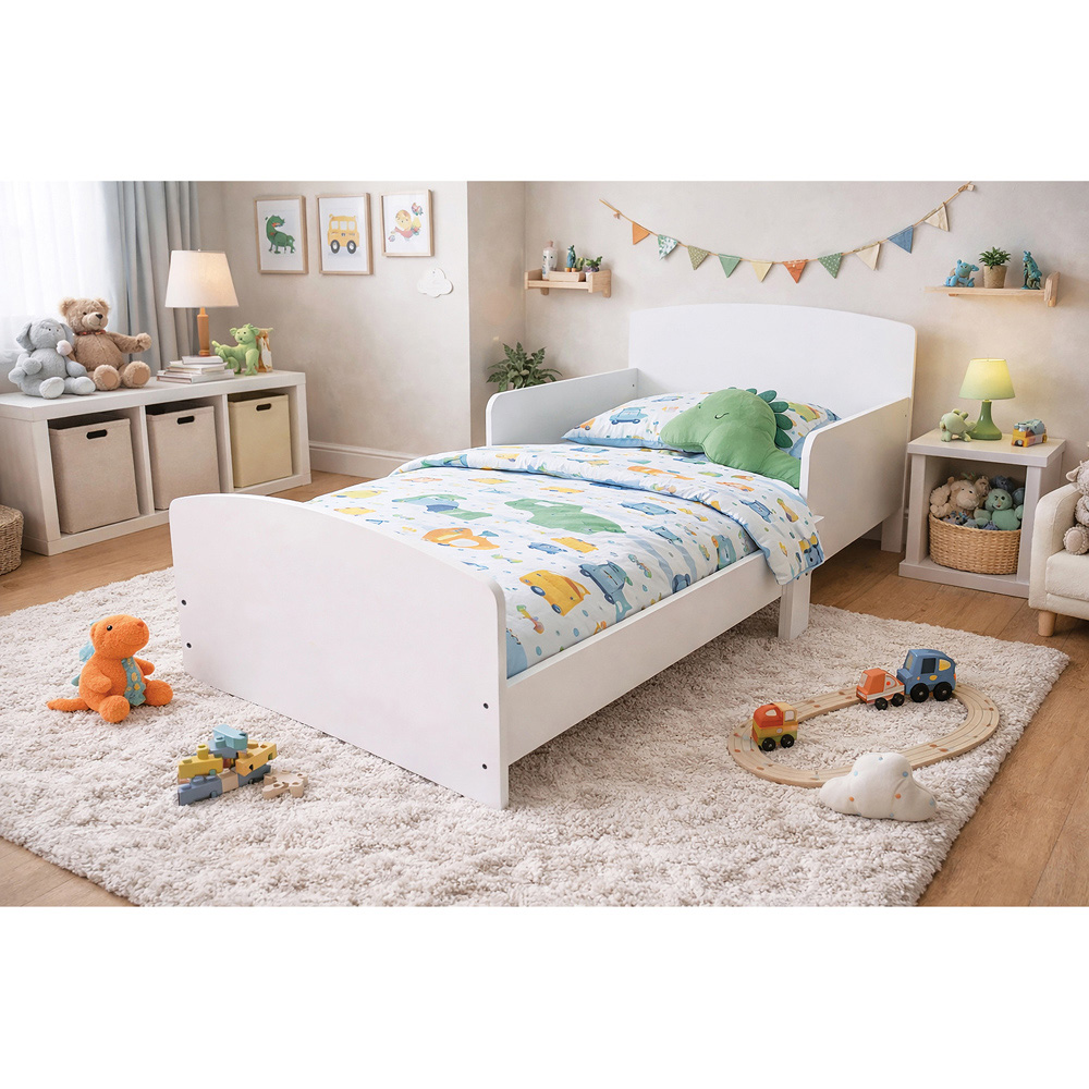 Kidsaw White Toddler Bed Frame with Safety Rails Image 3