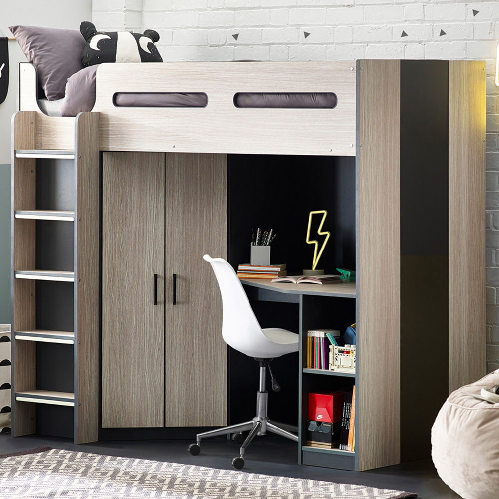 Julian Bowen Hercules Woodgrain and Anthracite High Sleeper with Storage Image 1