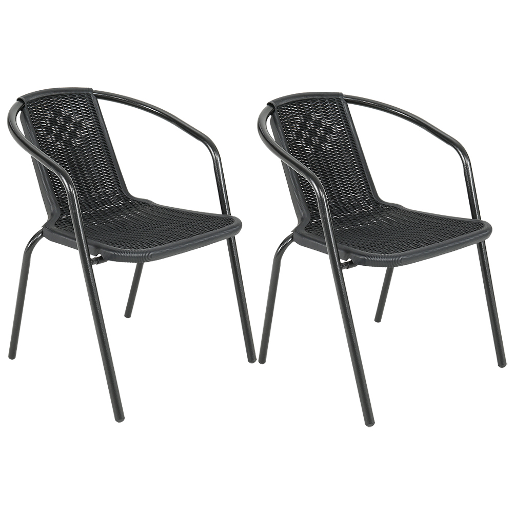 Living and Home Set of 2 Black PE Rattan Stacking Garden Chairs Image 2