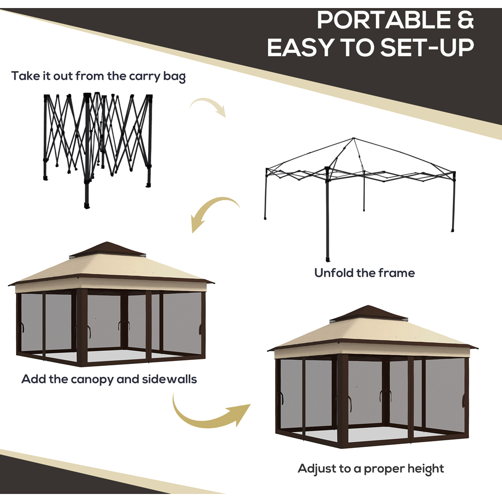 Outsunny 3 x 3m Beige Pop Up Gazebo with Net and Carry Bag Image 4