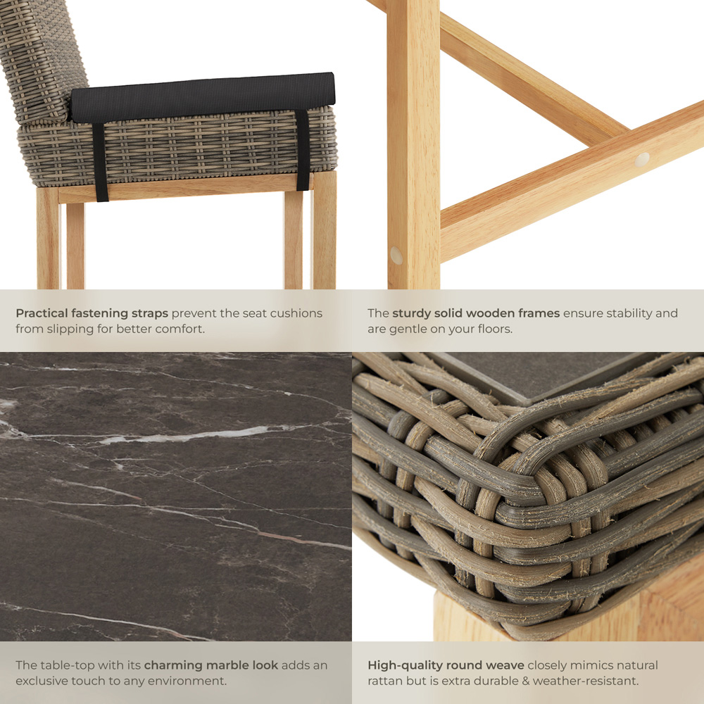 tectake Lovas Latina 4 Seater Poly Rattan Garden Bar Dining Table Nature Image 6