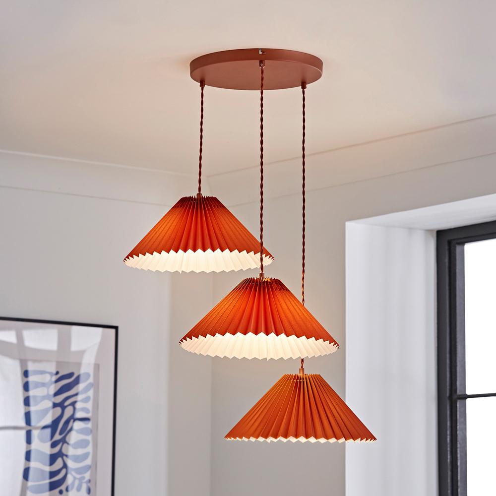 ValueLights Akira 3 Way Burnt Orange Pleated LED Ceiling Pendant Light Image 2