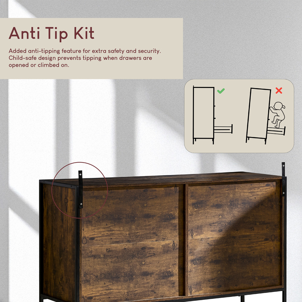 Vida Designs Brooklyn 6 Drawer Dark Wood Rustic Metal Frame Chest of Drawers Image 5