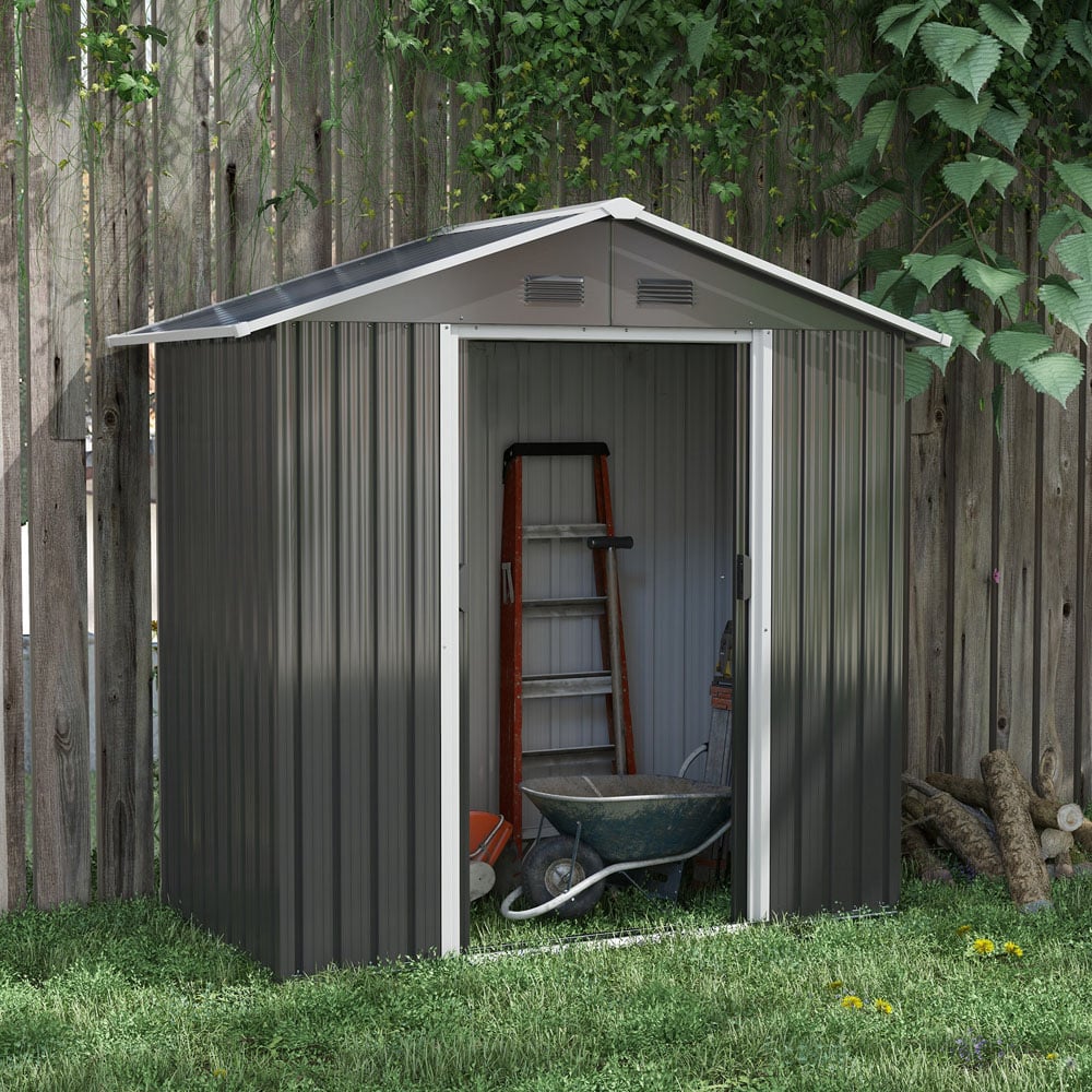 Outsunny 6.5 x 3.5ft Dark Grey Metal Storage Shed Image 2
