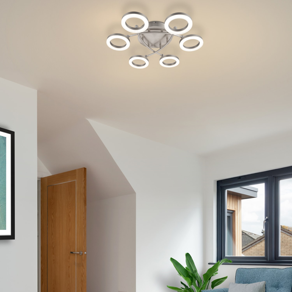 Cosylyte Juni 6 Ring Matt Nickel LED Flush Ceiling Light Image 5