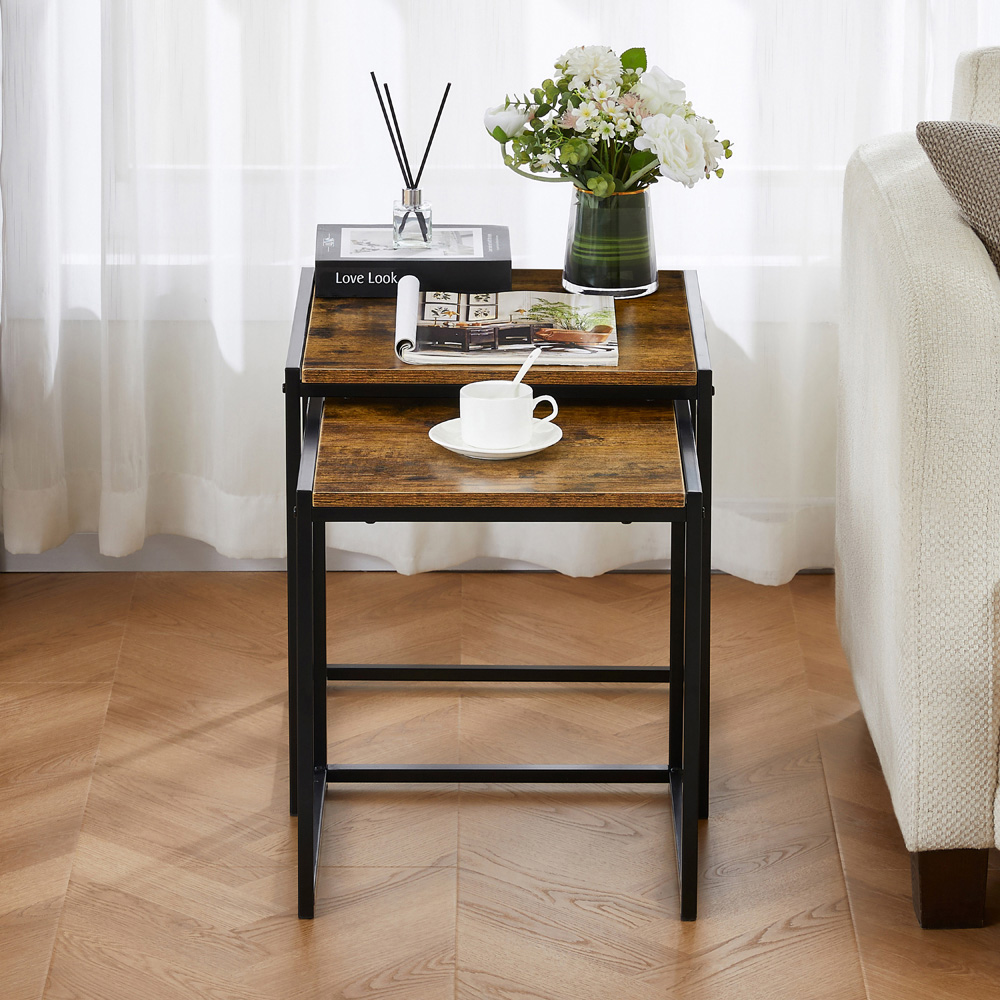 Vida Designs Brooklyn Dark Wood Nest of Tables Set of 2 Image 4