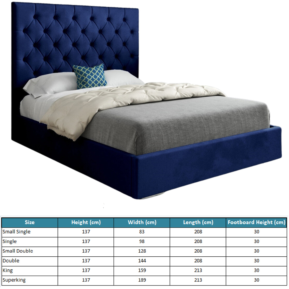 Alma Blue Single Velvet Upholstered Bed Frame with Chesterfield Headboard Image 7