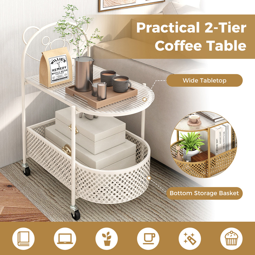 Costway Single Shelf White Bear Pattern Glass Coffee Table Image 7