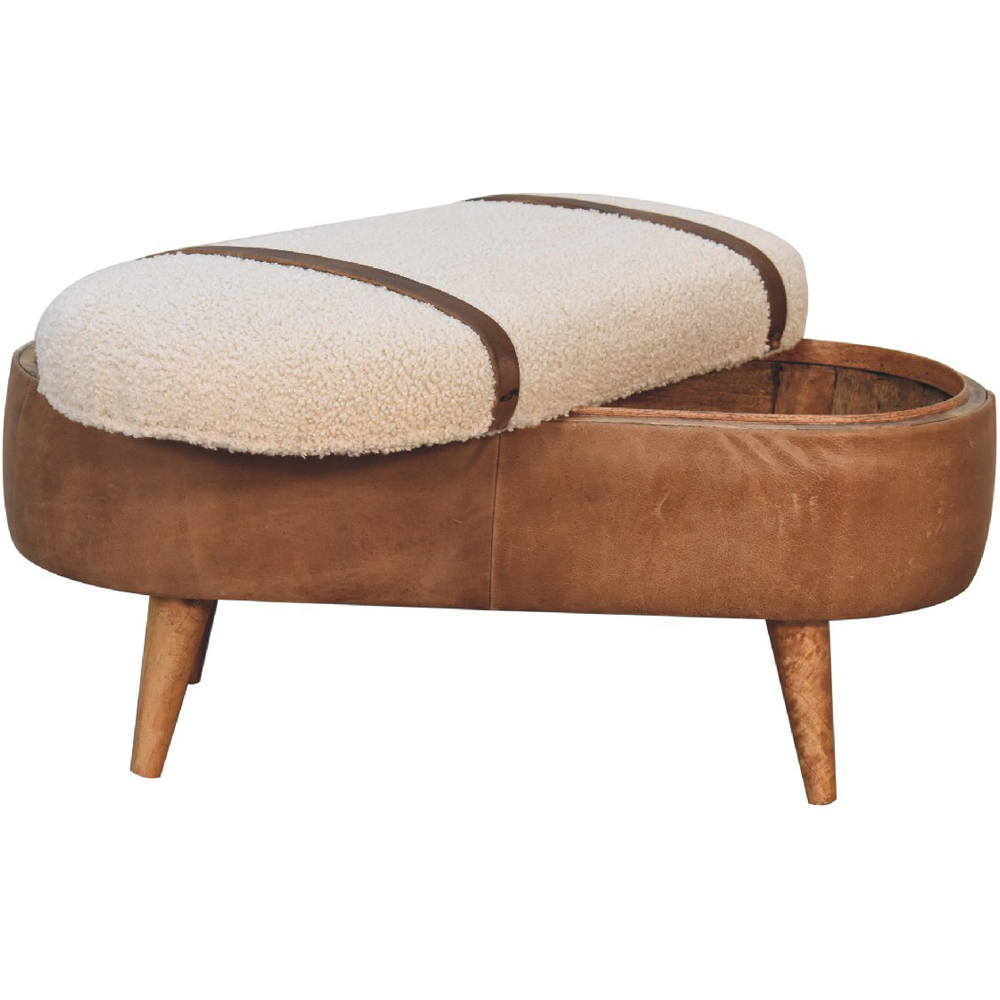 Artisan Furniture Tan Buffalo Boucle Upholstered Solid Wood Nordic Bench with Storage Box Image 4