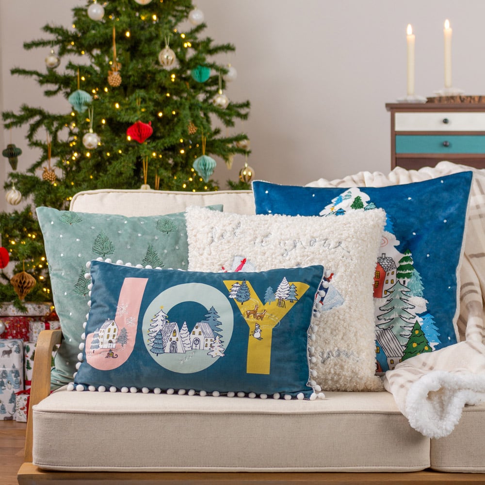 furn. White Christmas Together Snow Angels Boucle Cushion Image 6