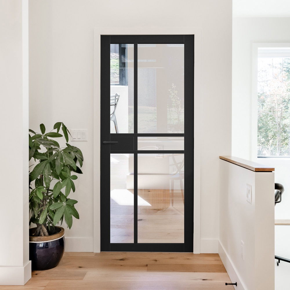 Jet Black Fully Finished Industrial Studio 1 Panel 5 Light Clear Glass Internal Door 1981 x 762 x 35mm Image 2