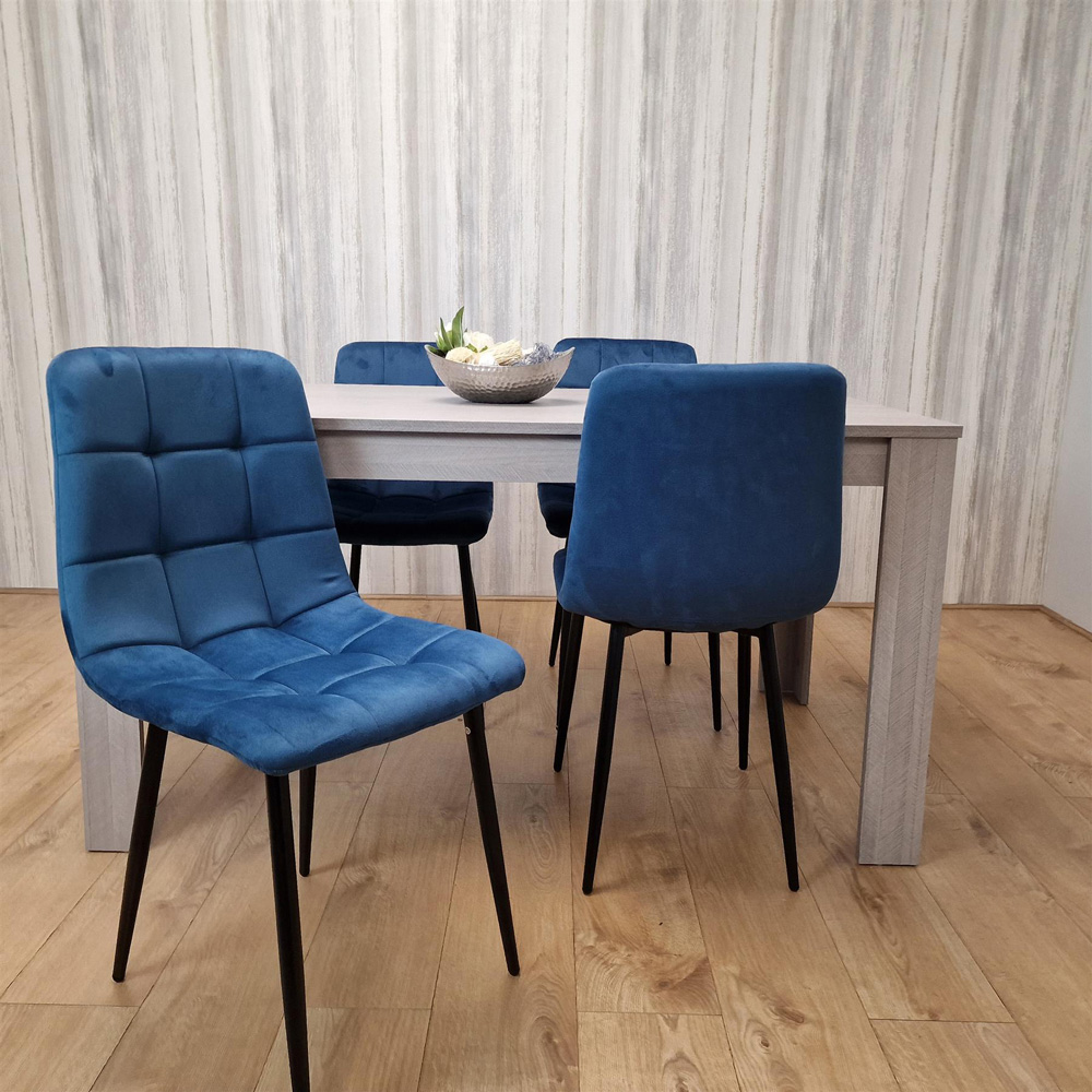 Portland 4 Seater Square Velvet Dining Table Set Arrow Grey and Blue Image 5