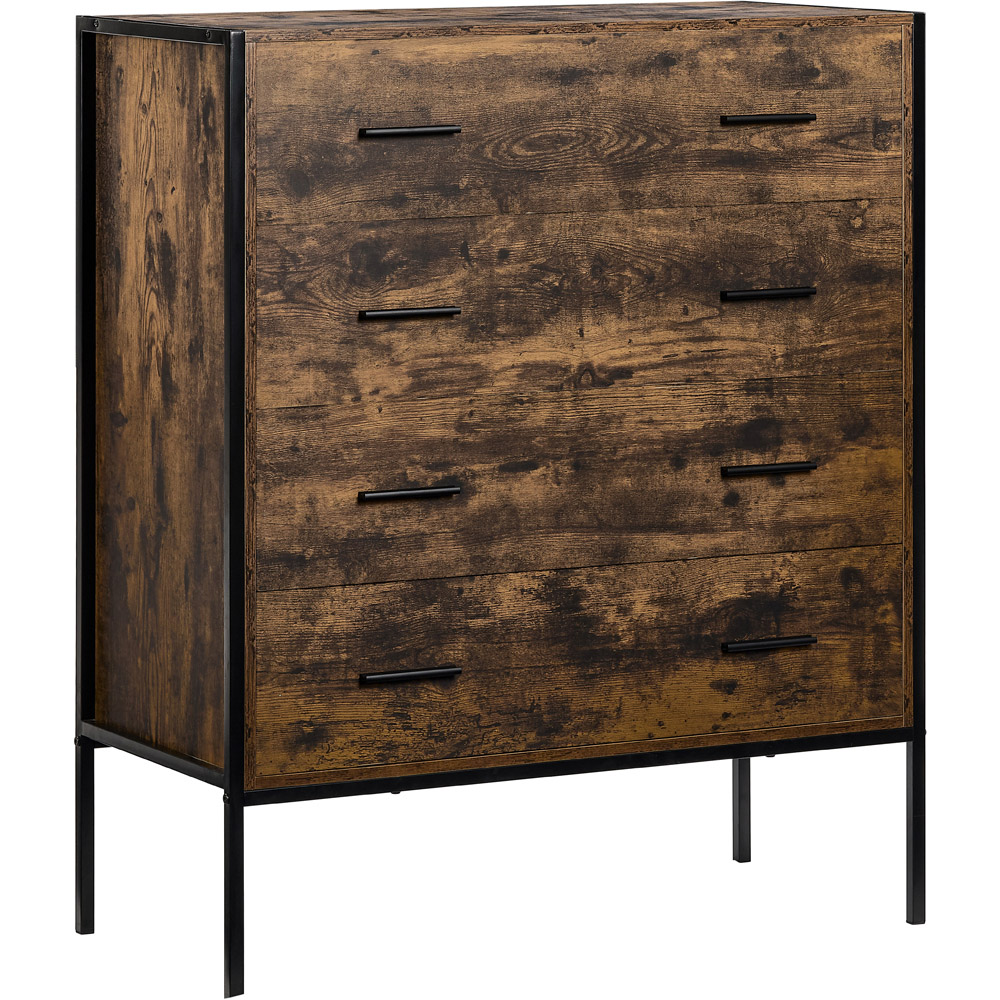Vida Designs Brooklyn 4 Drawer Dark Wood Rustic Metal Frame Chest of Drawers Image 2
