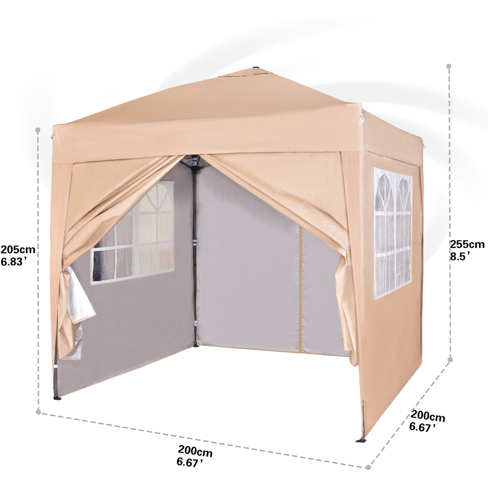 Beige Pop Up Patio Canopy Tent with Removable Sidewalls 2 x 2m Image 7
