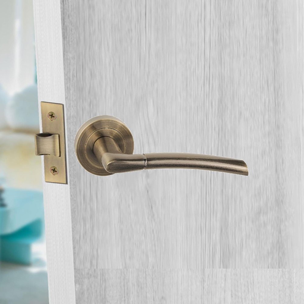 Golden Grace Indiana Antique Brass Bathroom Door Handle Pair with Thumbturn and Mortise Lock Image 2