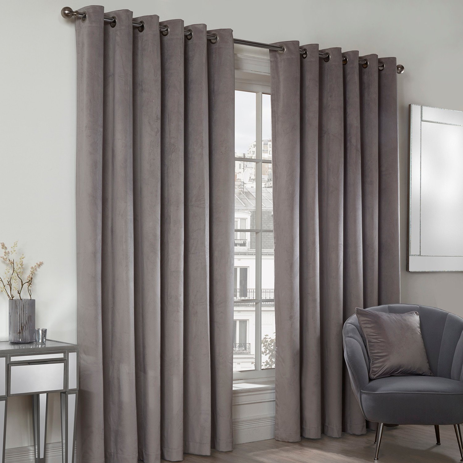 Divante Vermont Silver Velvet Blackout Curtains 168 x 229cm Image 2