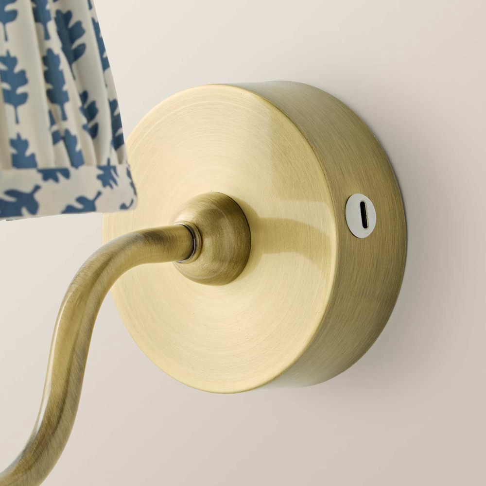 ValueLights Lowe Blue Ditsy Floral Pleated Shade Gold Rechargeable Wall Light with Bulb Image 5