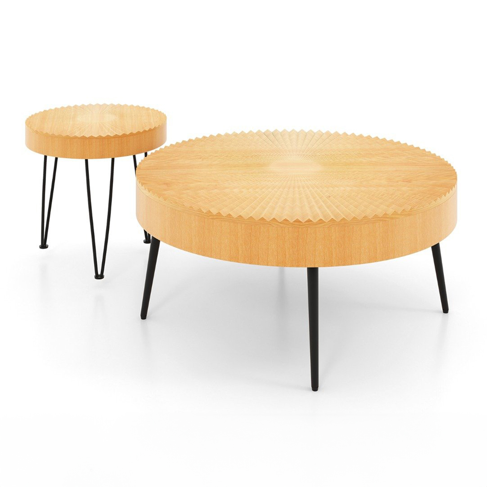 Costway Boho Farmhouse Coffee Table Set of 2 Image 2