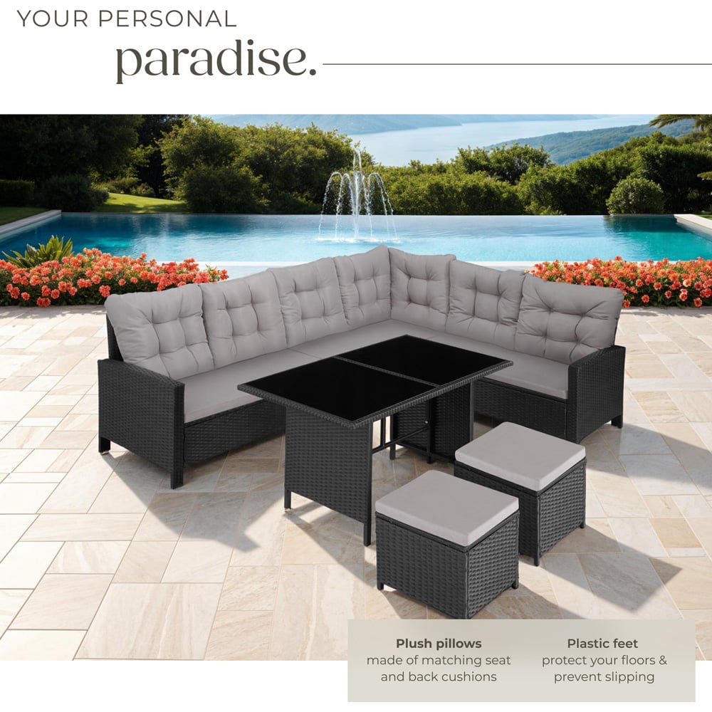 tectake Barletta 8 Seater Black Garden Corner Sofa Set Image 4