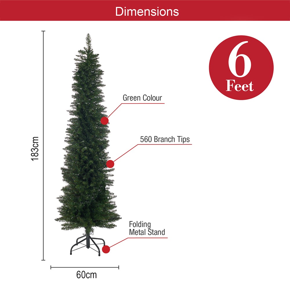The Christmas Workshop Green Slim Line Christmas Tree 6ft Image 7