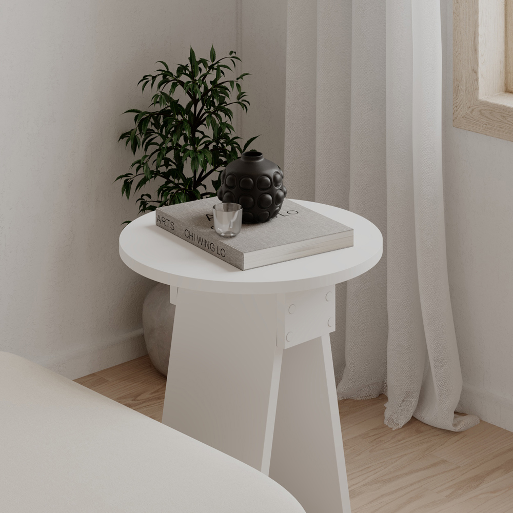 Decortie Chen Round Side Table with White Sculptural Base Image 3