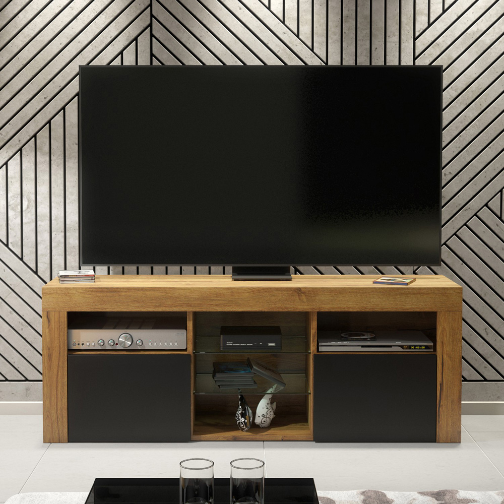 Creative Furniture Pulse Dark Oak and Black Matt 2 Door 5 Shelf TV Unit Image 5