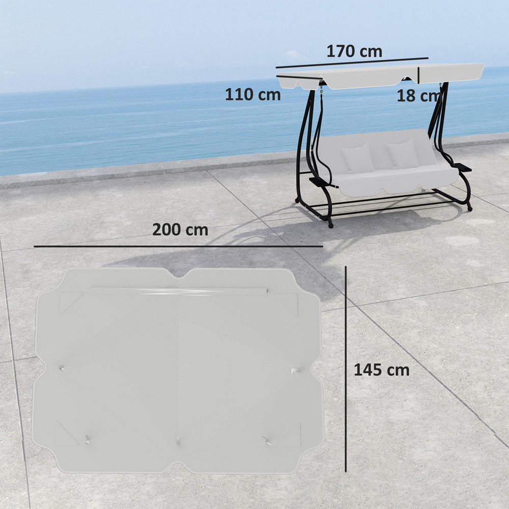 Outsunny 3 Seater Dark Grey Waterproof Garden Swing Canopy Replacement Image 7