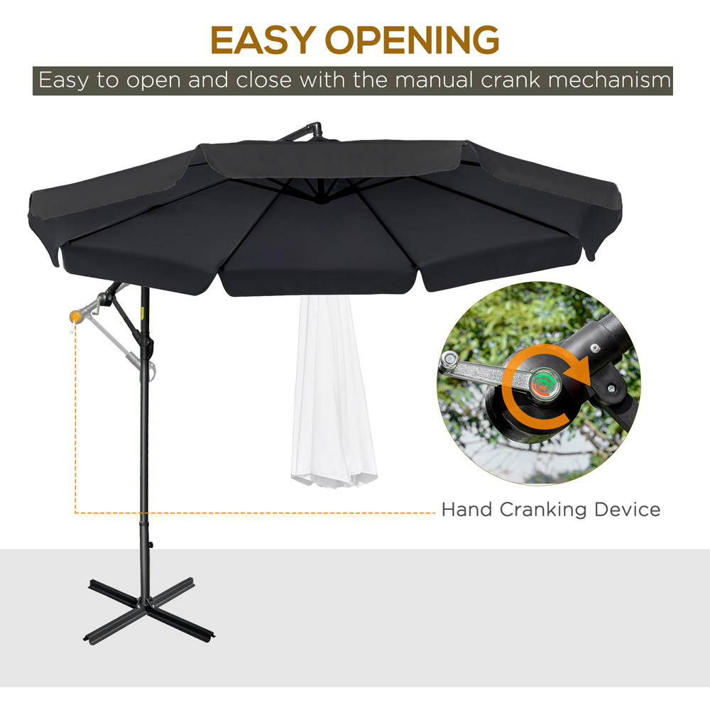 Outsunny Black Crank Handle Cantilever Banana Parasol with Cross Base 2.7m Image 4