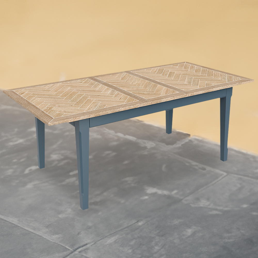 Baumhaus Signature 6 Seater Extending Dining Table Blue and Oak Image 1