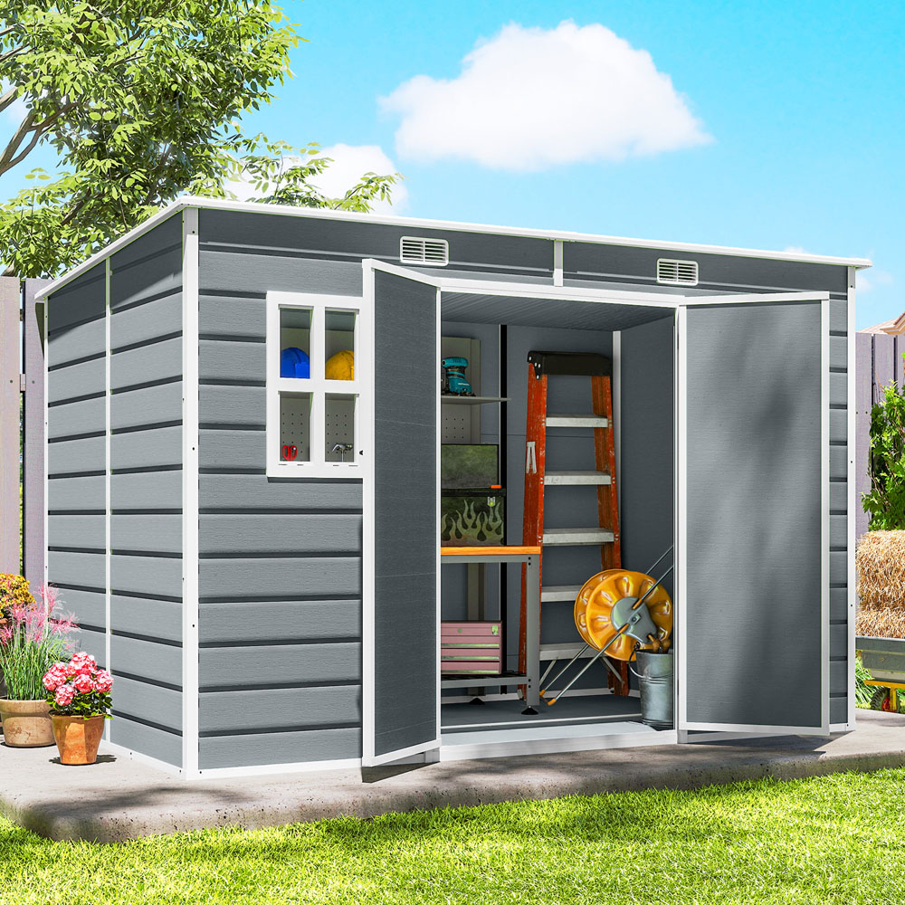Outsunny 10 x 6ft Grey Pent Garden Shed with Built-In Floor Image 2
