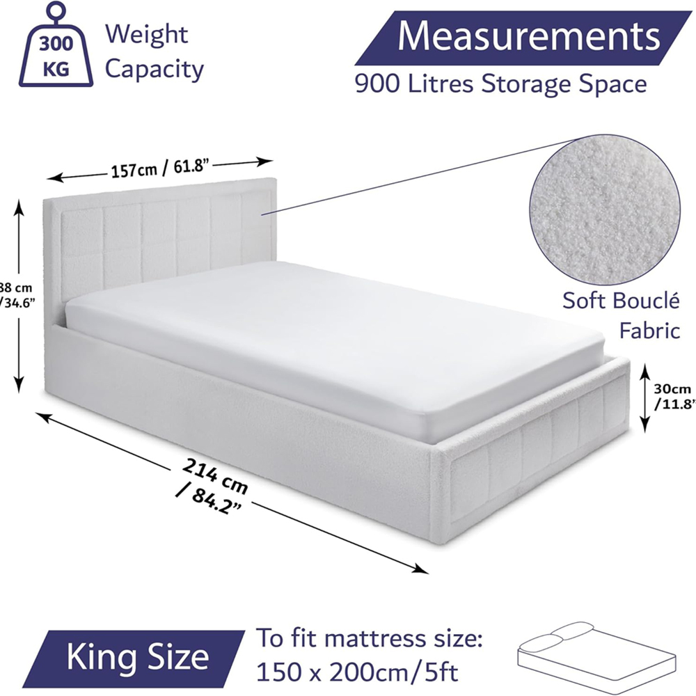 Home Treats King Size Boucle Plush Ottoman Storage Bed Image 9