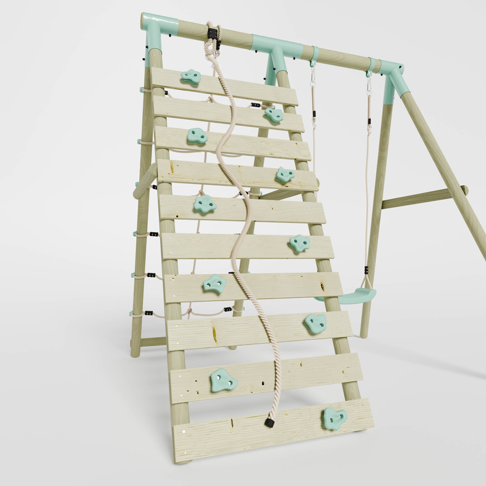 Mercia Wooden Round Pole Single Swing with Climbing Wall Image 8