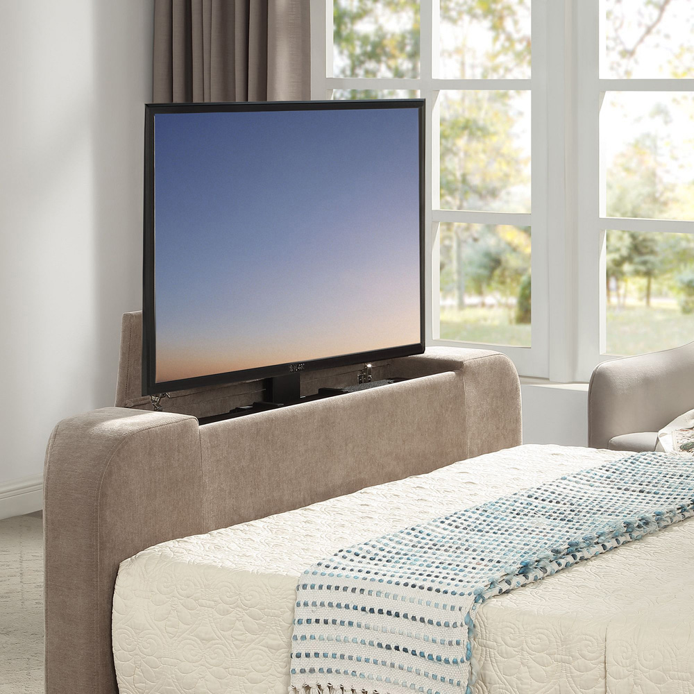 Aspire Cresta Taupe Super King Size Chenille TV Bed with Ottoman Storage and Curved Headboard Image 3
