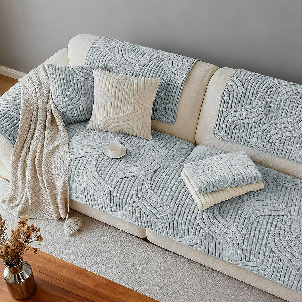 Living and Home 70 x 70cm Light Grey Minimalist Wavy Geometric Non-Slip Sofa Mat Image 6