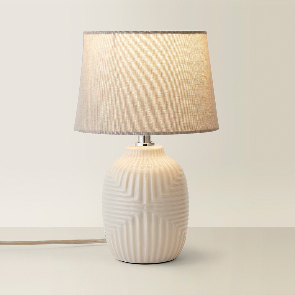 ValueLights Harrison Tapered Shade Grey Geo Ribbed Pattern Gloss Small LED Table Lamp Image 5