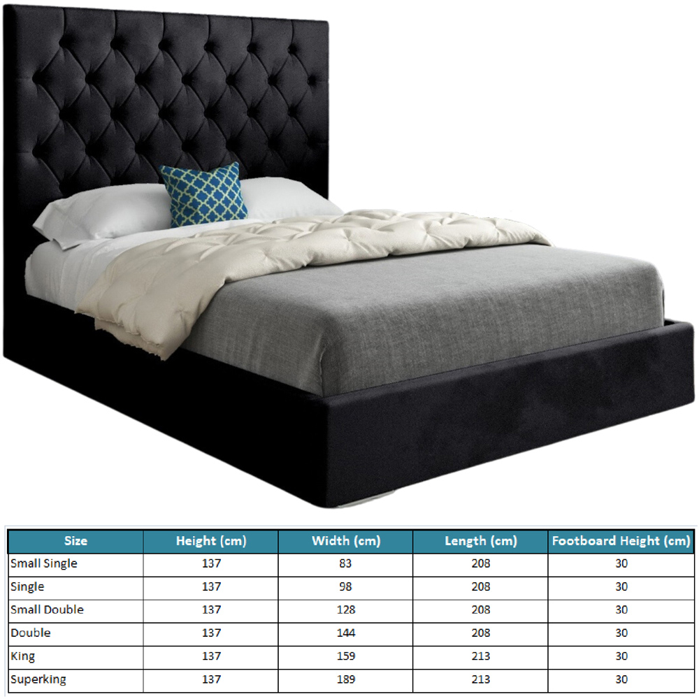 Alma Black Single Velvet Upholstered Bed Frame with Chesterfield Headboard Image 7