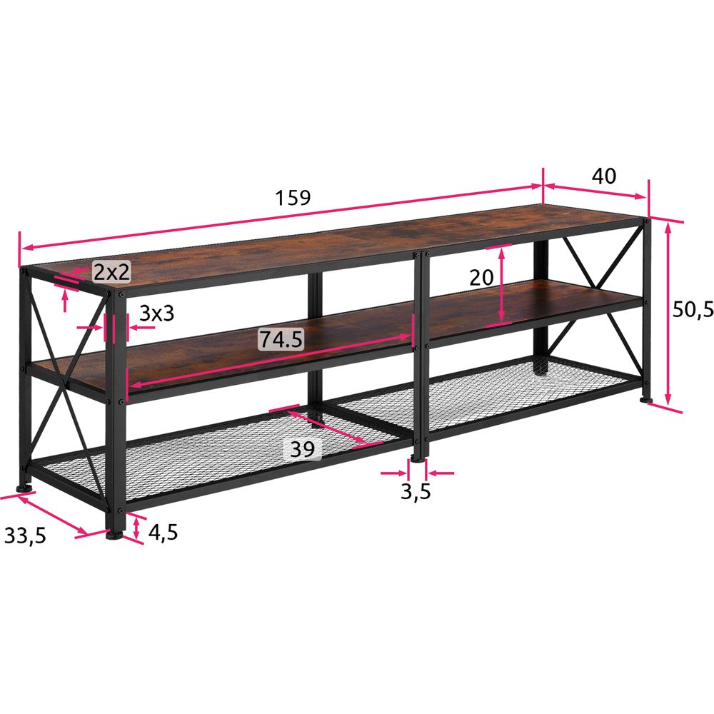 tectake 3 Shelf Dark Wooden and Steel TV Stand Image 9