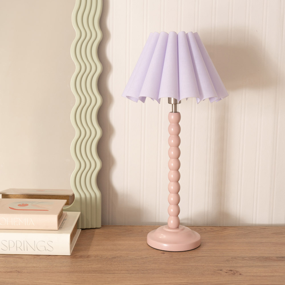 ValueLights Bobbins Lilac Scallop Tapered Shade Painted Rose LED Table Lamp Image 3